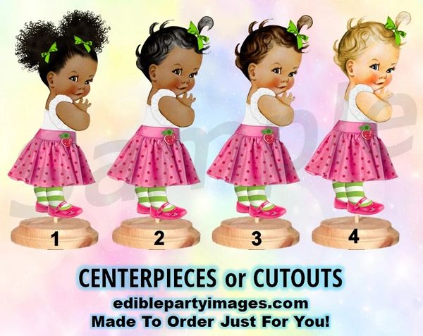 Strawberry Shortcake Baby Girl Centerpiece with Stand OR Cut Outs, Strawberry Baby Girl