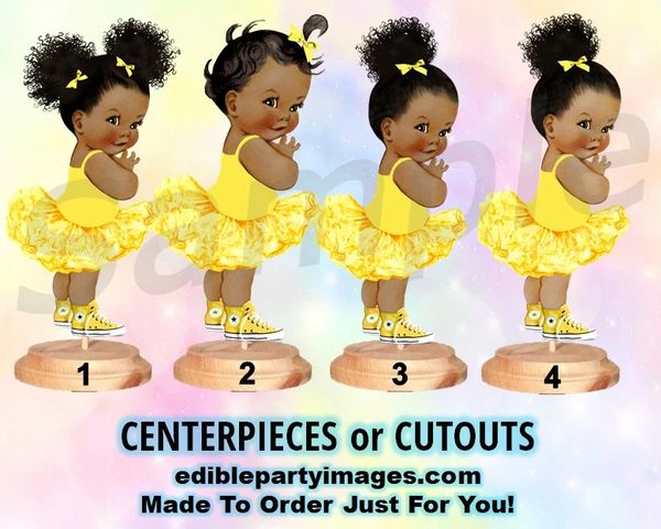 Ballerina Ruffle Pants Baby Girl Centerpiece with Stand OR Cut Outs, Yellow Converse Shoes