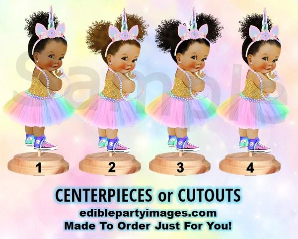 Princess Unicorn Baby Girl Centerpiece with Stand OR Cut Outs, Pastel Rainbow Tulle Converse Sneakers