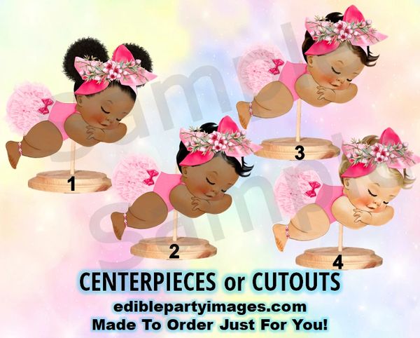 Pink Cherry Blossom Baby Girl Centerpiece with Stand OR Cut Outs
