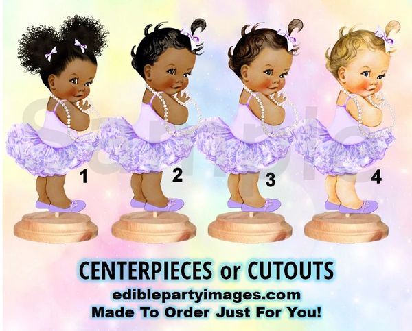 Royal Princess Baby Girl Centerpiece with Stand OR Cut Outs, Lavender Purple Slippers Pearls