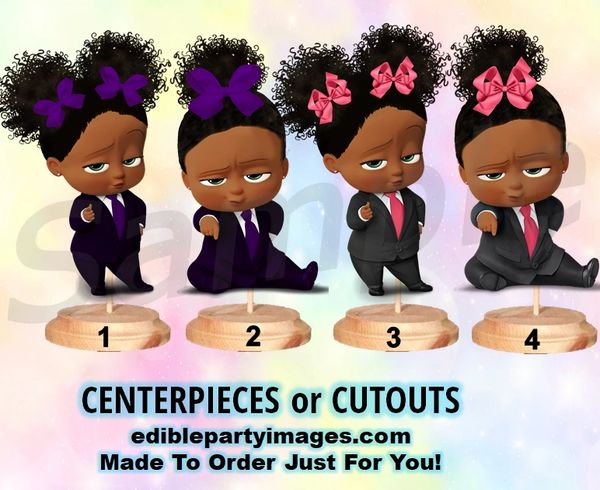 Sassy Boss Baby Girl Centerpiece with Stand OR Cut Outs, Boss Baby Girl with Bows