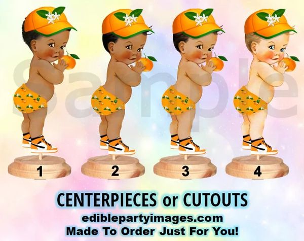 Little Cutie Orange Baby Boy Centerpiece with Stand OR Cut Outs