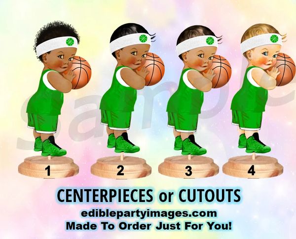 Basketball Player Baby Boy Centerpiece with Stand OR Cut Outs, Emerald Green Black Jordans