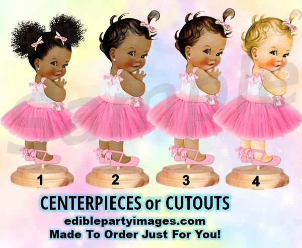 Tulle Party Dress Baby Girl Centerpiece with Stand OR Cut Outs, Pink Slippers Bows
