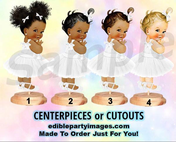 Tulle Party Dress Baby Girl Centerpiece with Stand OR Cut Outs, White Slippers Bows