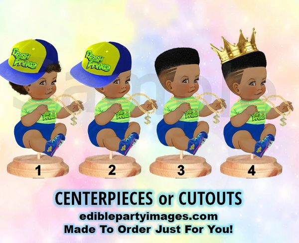 Fresh Prince Baby Boy Centerpiece with Stand OR Cutouts, Hip Hop Fresh King Baby