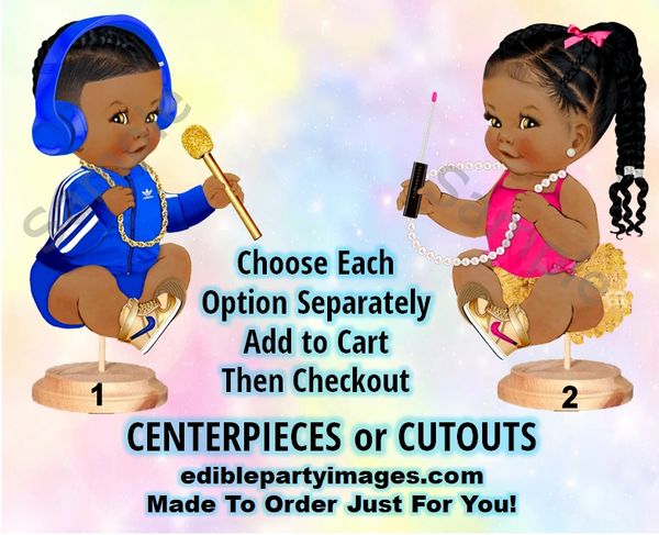 Hip Hop Beats Beauty Baby Centerpieces with Stand OR Cut Outs, Hot Pink Royal Blue