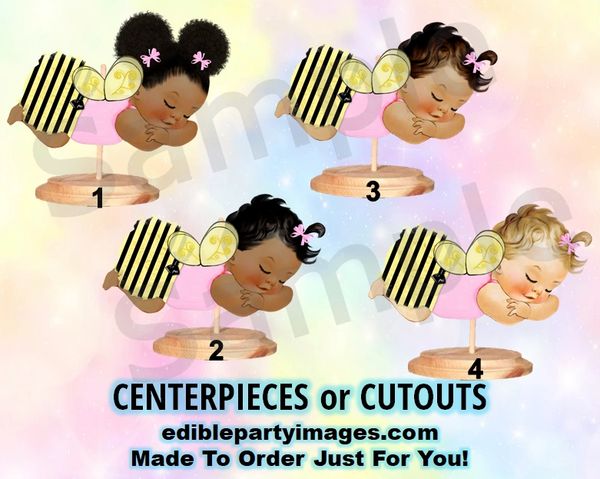 Queen Bee Girl Centerpiece with Stand OR Cut Outs, Sleeping Bee Baby Girl