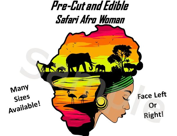 Pre Cut Safari Goddess African Woman EDIBLE Cake Topper Image Cupcakes, African Jungle Safari Woman, Savannah Nubian Woman Cake, Afro Woman