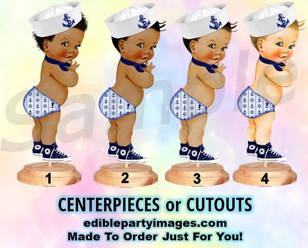 Nautical Sailor Baby Boy Centerpiece with Stand OR Cut Outs, Sailor Baby Centerpieces