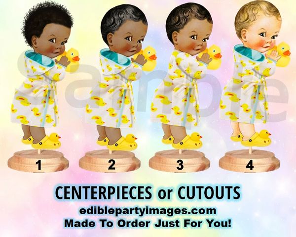Rubber Duck Baby Boy Centerpiece with Stand OR Cut Outs, Ducky Baby Centerpieces