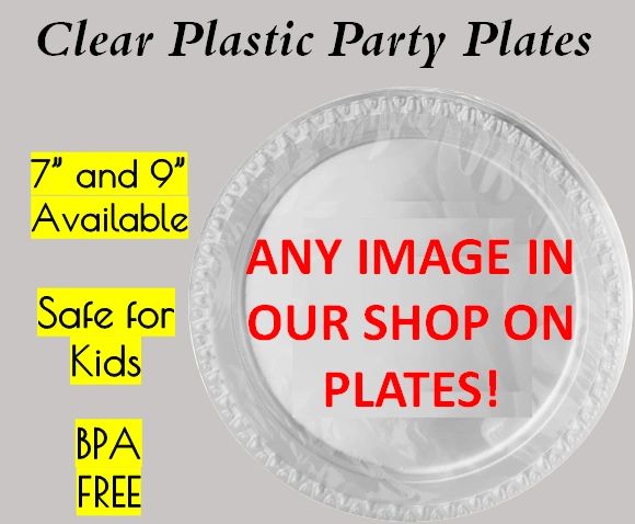 Any Image in Our Shop on Plastic Party Plates, 7" Dessert Plates, 9" Dinner Plates, Custom Image on Plates, BPA Free, Set of 6 Plates