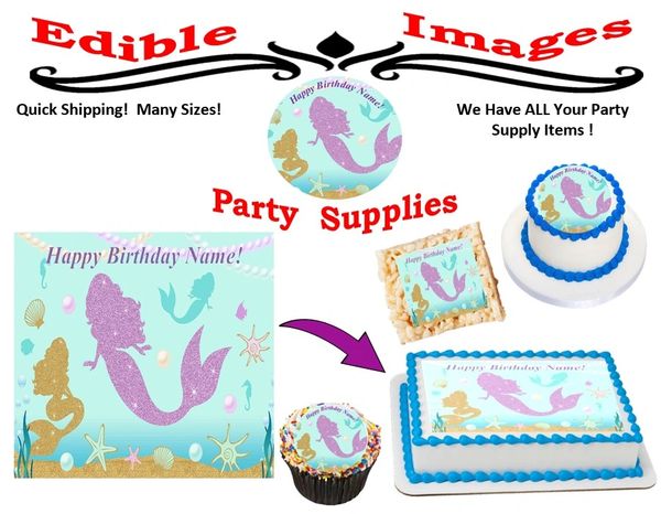 Mermaids Under the Sea EDIBLE Cake Topper Image, Purple Gold Mermaid Cake, Mermaid Cupcakes, Mermaid Party, Mermaid Birthday Cake, Sea