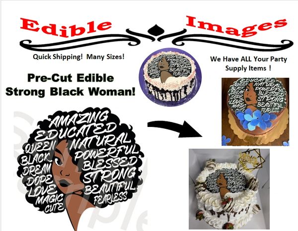 Afro Words Black Woman EDIBLE Cake Topper Image Cupcakes, Strong Black Woman Cake, Dope Afro Woman, African American Edible Woman, Afro