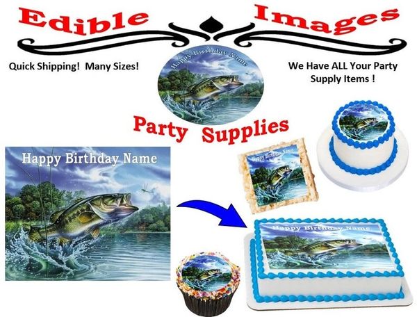 Bass Fishing Edible Cake Topper Image, Bass Fishing Cupcakes