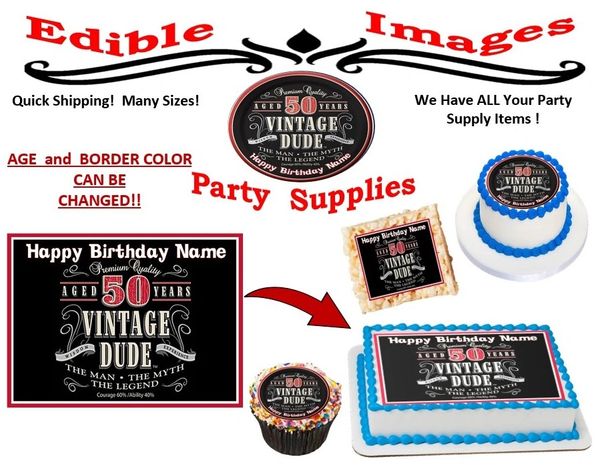Vintage Dude 50th Milestone Edible Cake Topper Image, Vintage Dude Supplies, Vintage Dude Cupcakes, Vintage Dude Party, Edible Photo Image