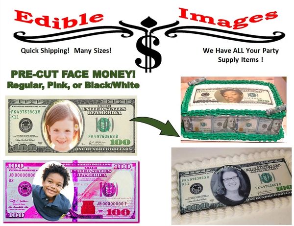 New $100 Edible bills Money Birthday cake topper picture sugar