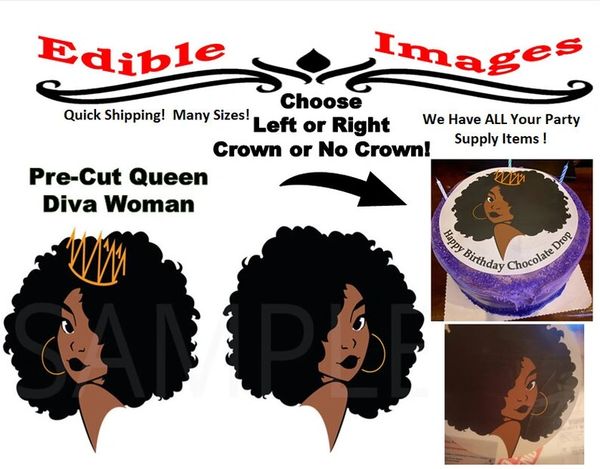 African American Queen EDIBLE Cake Topper Image Cupcakes, Edible Queen Diva Image, African American Woman Crown Diva, Edible Diva Woman Girl