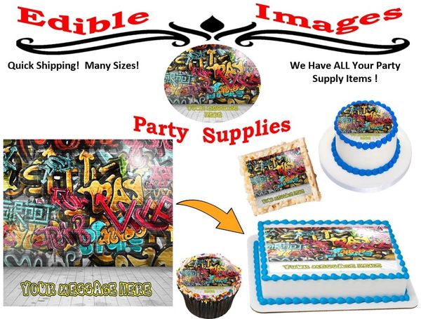 Grunge Graffiti Wall Edible Cake Topper Image, Cupcakes, or Cake Strips, Graffiti Theme, Graffiti Cake, Graffiti Cupcakes, Graffiti Grunge