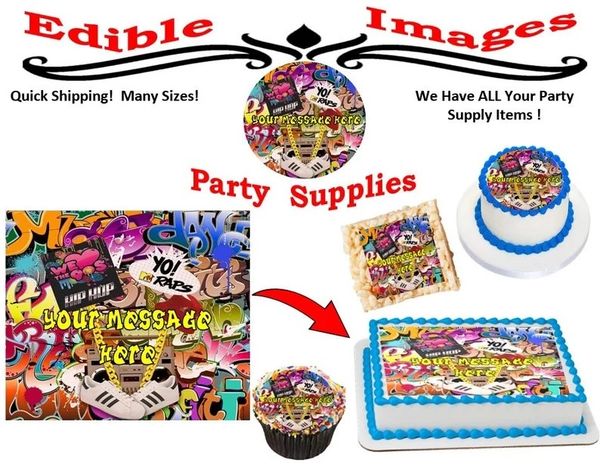 We Love the 90's Hip Hop Grunge Edible Cake Topper Image for Cakes and Cupcakes, 90's Cake, 90's Cupcakes, Grunge Sneakers Chain 90's Edible