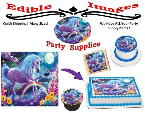 Unicorn Rainbow Moon Edible Cake Topper Image, Rainbow Unicorn Cupcakes, Unicorn Cake, Rainbow Unicorn Owl Flowers Cake, Unicorn Party Cake