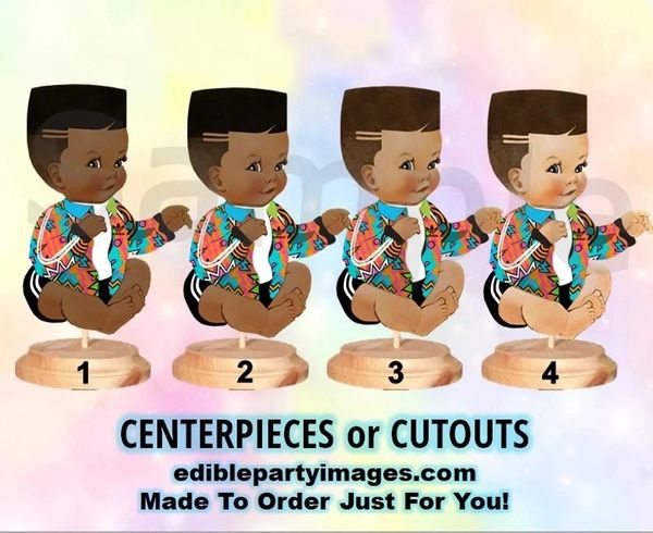Fresh Sitting Baby Boy Centerpiece with Stand OR Cut Outs, 80's Fresh Baby Hip Hop Centerpieces, Pattern Jacket, Faded Haircut, Baby Cut Out