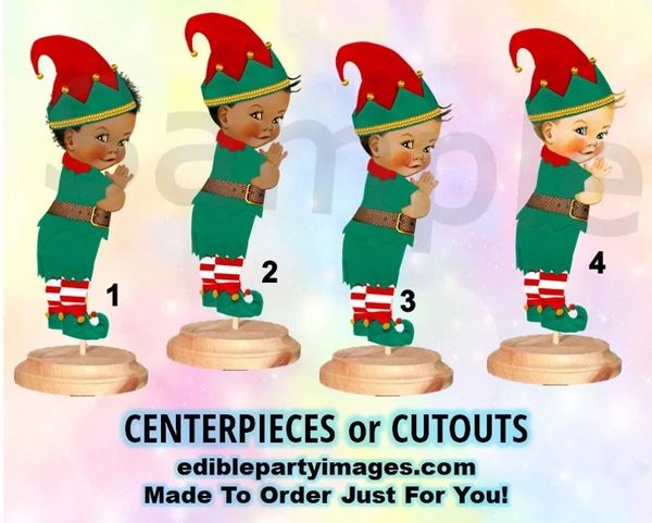 Christmas Elf Baby Boy Centerpiece with Stand OR Cut Outs, Baby Elf Cutouts, Baby Shower Christmas Centerpieces, What the Elf Gender Reveal