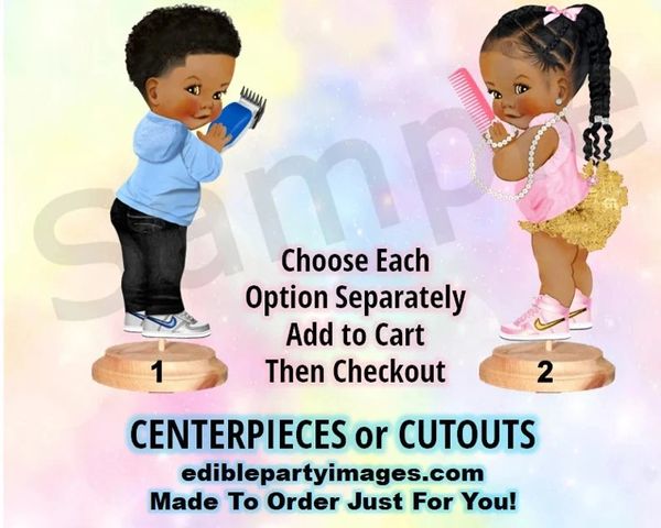 Stylist Barber Baby Boy or Girl Centerpiece with Stand OR Cut Outs, Twin Baby Centerpieces, Hairdresser Stylist Baby Shower, Fades or Braids