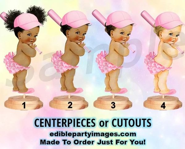 Baseball Player Baby Girl Centerpiece with Stand OR Cut Outs, Pink Baseball Baby Girl, Baseball Baby Shower, Baseball Girl Centerpieces