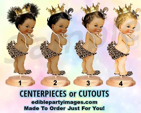 Jungle Safari Princess Baby Girl Centerpiece with Stand OR Cut Outs, Leopard Cheetah Ruffle Pant, Safari Baby Shower Centerpieces, Baby Cuts