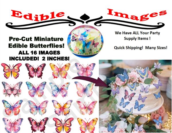 Mini Edible Butterflies for Cakes, Cookies, Cupcakes, Edible Butterfly Images, Pink Purple Pastels, Wedding Edible Butterflies for Cake