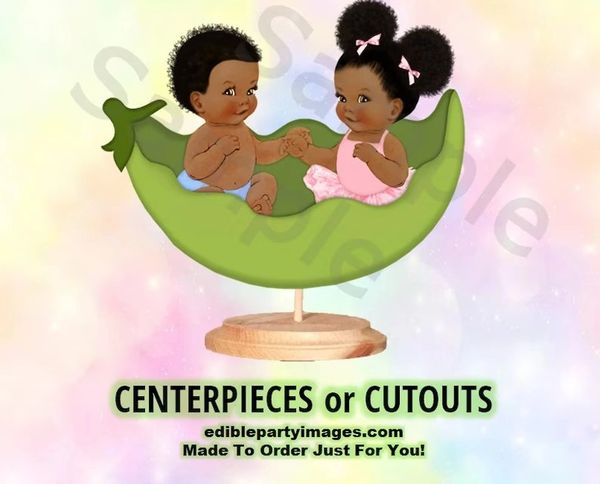 Two Peas in a Pod Twins Centerpiece with Stand OR Cut Outs, Twins Gender Reveal, Boy Girl Pea Pod Centerpiece, Pink Blue Dark Skin, Peas Pod