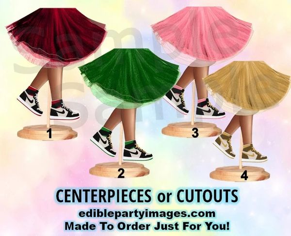 Sneaker Ball Legs Tutu Centerpiece with Stand OR Cut Outs, Party Sneakers Centerpieces, Dark Legs, Fashion Legs Centerpieces, Burgundy Gold Pink Green