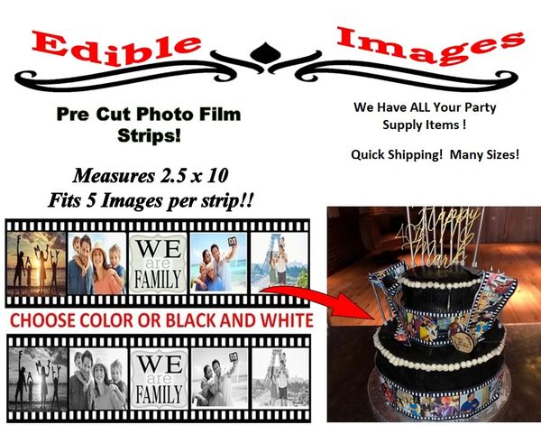 Pre Cut Edible Film Reel Strips for Cakes, Picture Photos on Film Strip, Custom Film Strips for Cakes, Edible Film Strips with Photographs