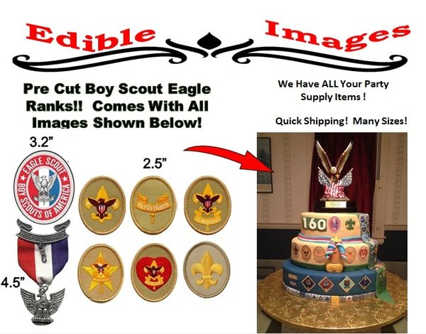 PRE-CUT Boy Scout Eagle Scout Ranks EDIBLE Cake Images, Court of Honor Cake, Edible Scout Ranks for Cakes