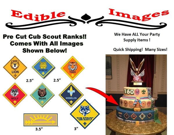 Pre Cut Cub Scout Ranks EDIBLE Cake Stickers Decals Cupcakes, Cub Scout Cake, Lion, Bobcat, Arrow of Light, Weblos, Cub Scouts Edible Images