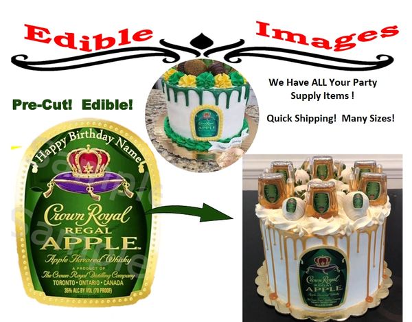 Crown Royal Apple EDIBLE Label Image for Desserts, Whiskey Edible Label, Personalized Liquor Label