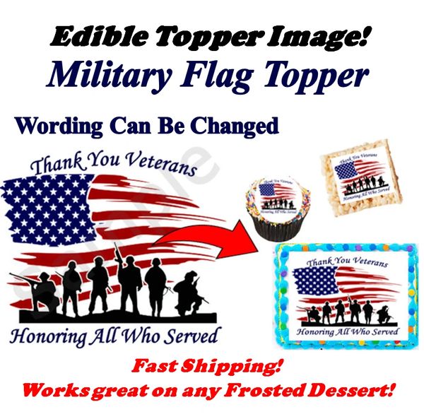 Thank You Veterans Edible Cake Topper Cupcakes Cookies, Edible Veterans Day Image, Veterans Day Cake, Edible Veteran Silhouettes Flag Image