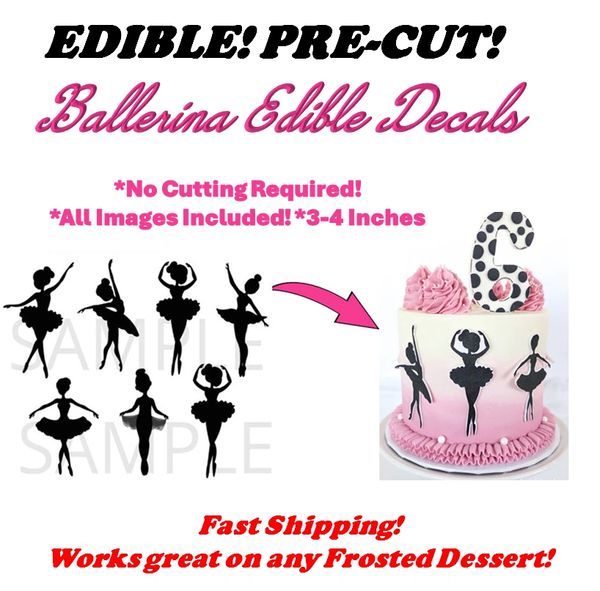 Pre Cut Black Ballerina Dancer Silhouettes EDIBLE Cake Stickers Decals Cupcakes, Tutu Dance Ballet Girls, Ballerina Cupcake Images, Ballet