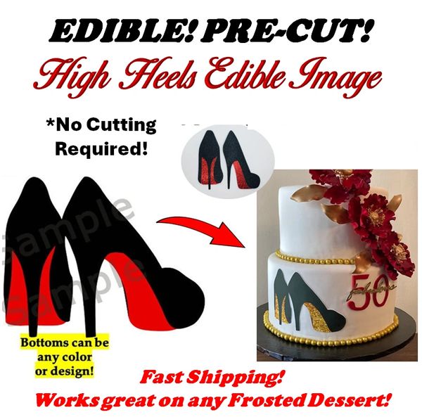 High Heel Stilettoes EDIBLE Cake Topper Image, Bachelorette Cake, Wedding Cake, Girlfriend Cake, Edible Red Bottom Heels, Edible Heels Image