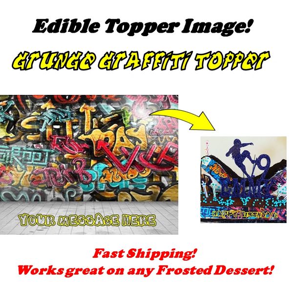 Grunge Graffiti Wall Edible Cake Topper Image, Cupcakes, or Cake Strips, Graffiti Theme, Graffiti Cake, Graffiti Cupcakes, Graffiti Grunge