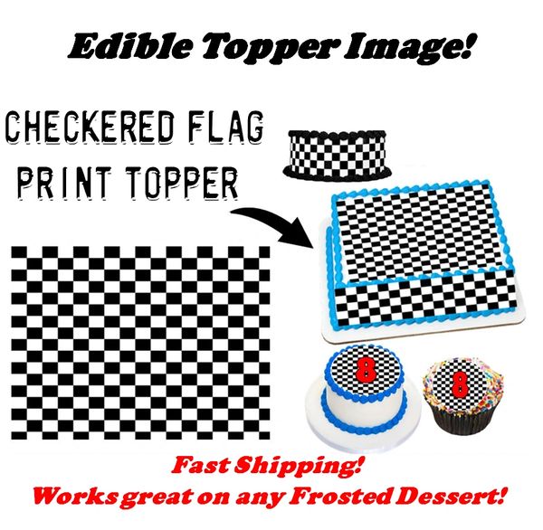 Black and White Checkered Flag Edible Cake Wraps and Toppers, Checkered Flag Print for cakes, cookies, cupcakes, Edible Race Checkered Print