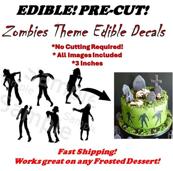 Creepy Zombies EDIBLE Images for Cake or Cupcakes, Zombie Cupcakes, Zombie Cake, Edible Creepy Halloween Zombies Edible, Pre Cut Zombies