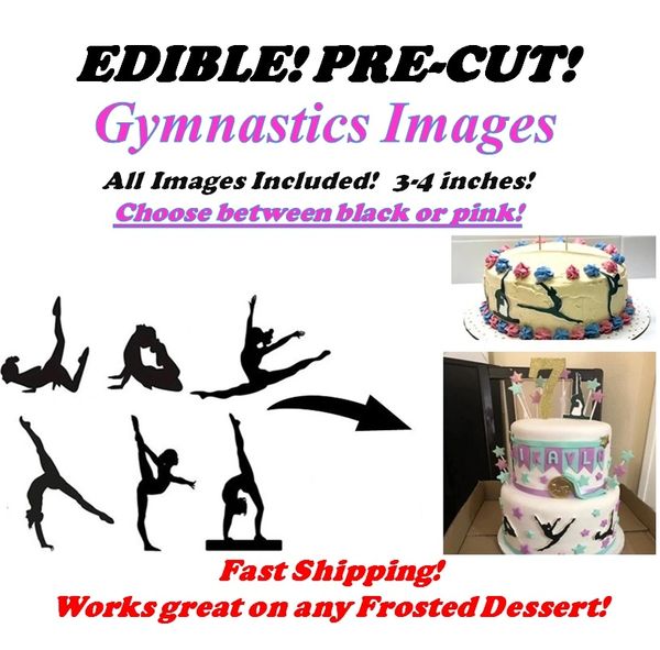 Pre Cut Gymnastics Silhouettes EDIBLE Cake Stickers Decals Cupcakes, Gymnastics Cake, Gymnastics Cupcakes, Tumbling Gymnastics Edible Image