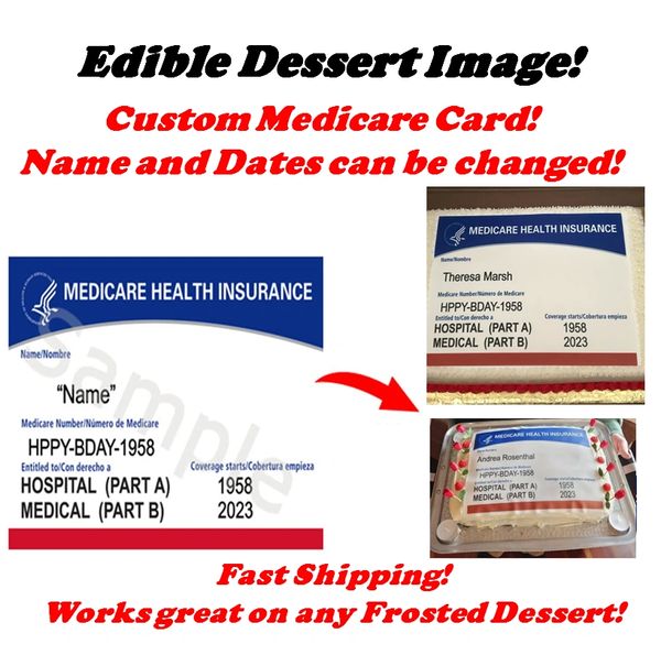 Medicare Card EDIBLE Image for Cakes and Cupcakes, Retirement Cake, Medicare Party, Medicare Card Cake, Medicare Edible, Over the Hill Cake