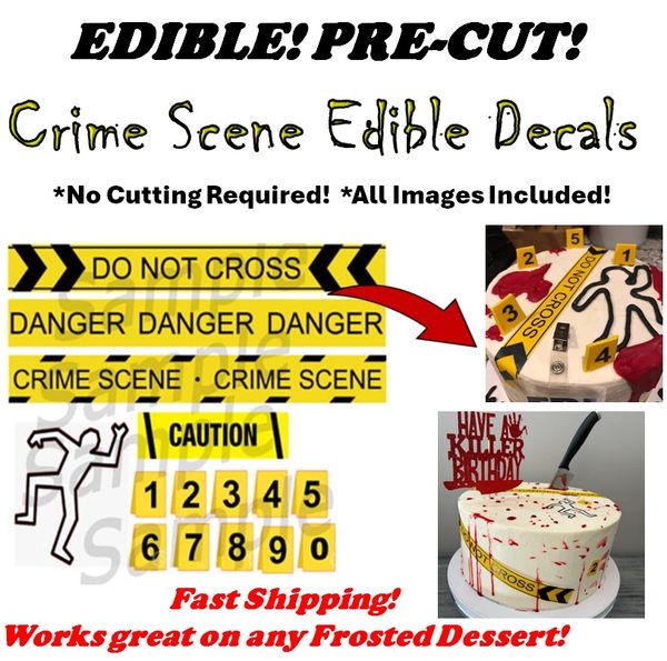 Criminal Crime Scene Edible Images Stickers, Decals, Sugar Wafer, Pre Cut Crime Murder Images, Crime Scene Cake, Criminal Crime Police Cake,Caution