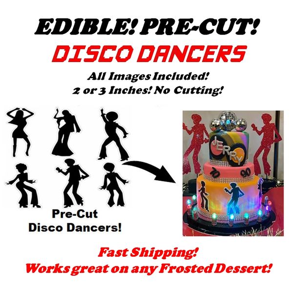 Pre Cut Disco Dancers Black Silhouettes EDIBLE Cake Images, Disco Cake Stickers, Edible Disco Dancer Decals, Edible Cupcakes Disco Dancers