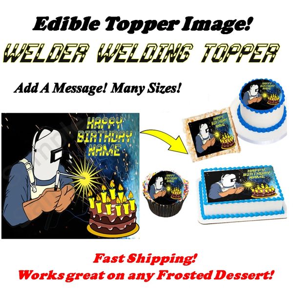 Welder Welding Edible Cake Topper Image Cupcakes, Welder Cake, Welder Edible Image, Welding Candles Fire, sugar sheet personalized image