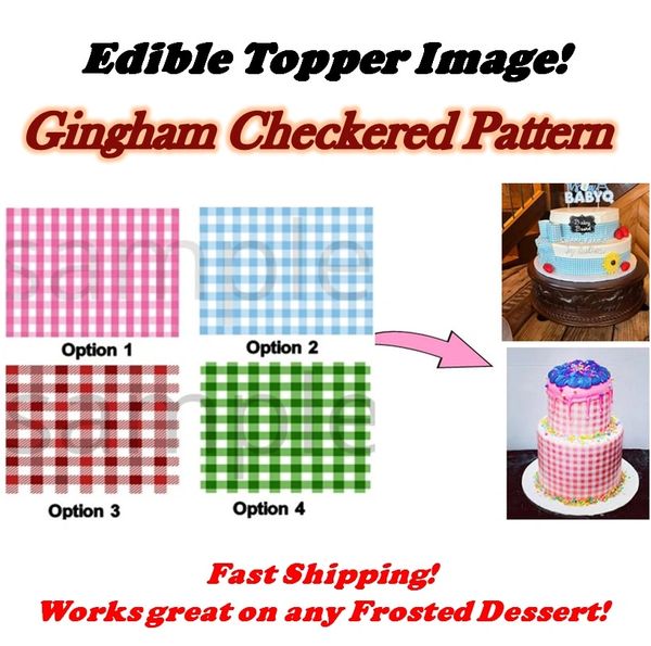 Gingham Checkered Pattern EDIBLE Topper Image Cake Strips Cupcakes, Blue Gingham Edible Topper, Pink Gingham Edible Image, Wrap Arounds